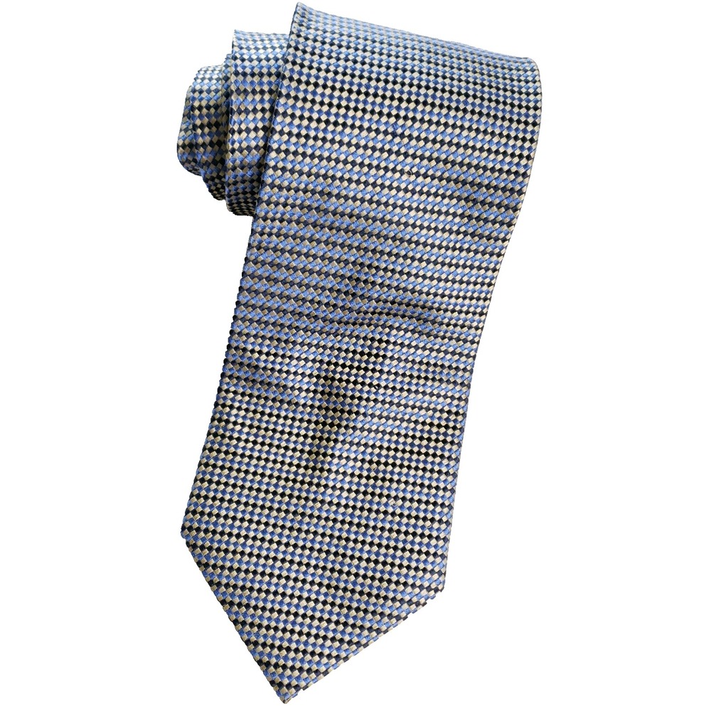 Wabo Silk Tie Geometric Pattern Blue Gold Mens Necktie Made‎ In Korea
